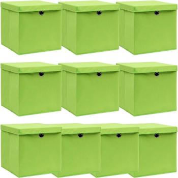 VIDAXL Scatole Portaoggetti con Coperchi 10pz Verdi 32x32x32cm Tessuto