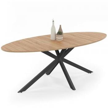 Tavolo ovale Alix per 10 persone, legno e gambe a ragno nere, 200 cm