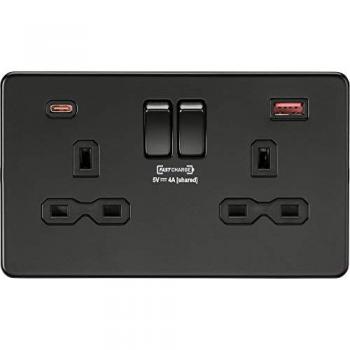 Knightsbridge Lighting 13A 2G DP Switched Socket with Dual USB FASTCHARGE Ports (A + C) - Matt Black