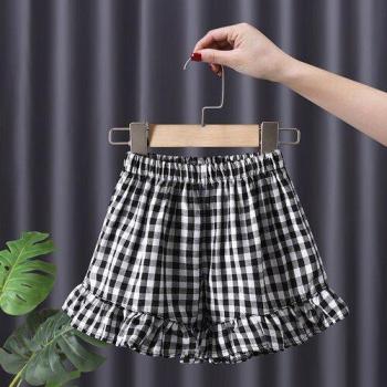Girls' Red Plaid Ruffled Beach Shorts