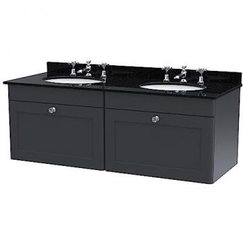Nuie Classique 2 Drawer Wall Hung Vanity Unit with Black Marble Top