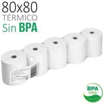Rollos de papel térmico 80x80x12 sin bisfenol A para TPV