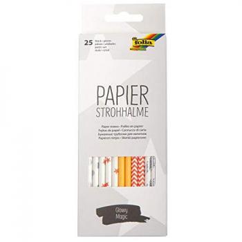Folia Multicolor Papierstrohhalme – 25 Stück – Glitzer‑Effekt – Orange/Silber/Weiß