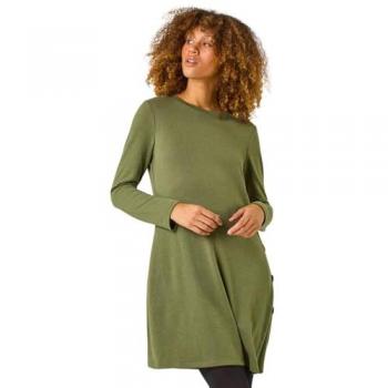 Side Button Detail Stretch Swing Dress