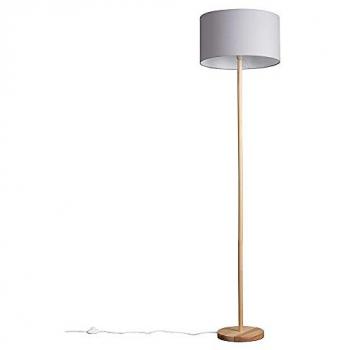 Heather Light Wood Floor Lamp with Fabric Drum Shade and LED Bulb