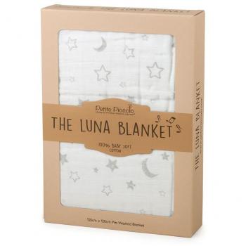 Piccolo Petite Luna Muslin Blanket featuring Moon and Stars