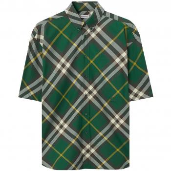 Burberry Equestrian Knight Check Shirt, Short Sleeve, Green, Size S