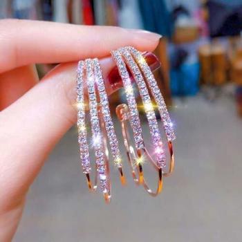 Pendientes grandes de aro de plata de ley con strass en oro rosa