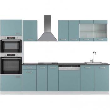 Cucina Vicco 300 cm R-Line Blu‑Grigio/Bianco con Armadio Alto, Pl Antracite