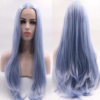 Sky Blue Straight Hand Tied Lace Front Wig