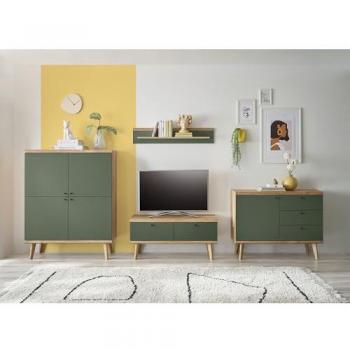 Lomadox Wohnzimmer-Set AVEZZANO-61, (Mega-Spar-Set, 4-St., 4-tlg), Evoke Eiche Nb., grün, Highboard, TV-Lowboard, Sideboard, Wandboard