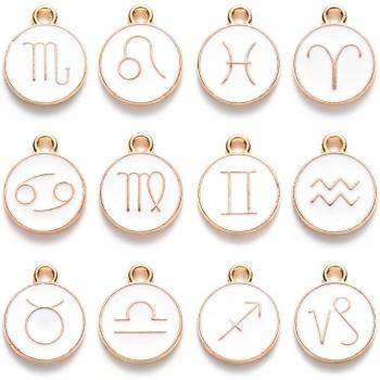 12pcs/set 12 Constellation DIY Pendant Double-sided Alloy Necklace Earrings Charms