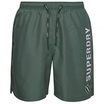 Superdry Herren Badehose mit 19‑Zoll Design – Grün, Code Applikation (S)
