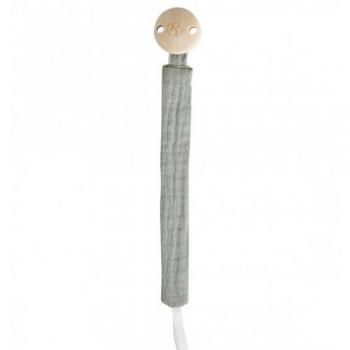 Attache-tétine couleur vert-gris en tissu gaze