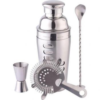 Set van 750ml roestvrijstalen cocktailshaker met houten rek