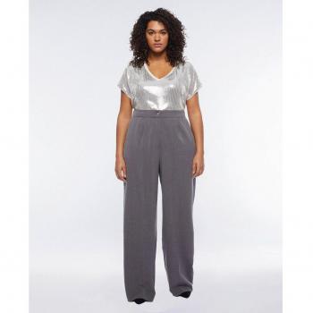 Pantalón palazzo liso de mujer con detalles de pliegues