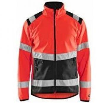 Chaqueta softshell roja y negra con visibilidad alta