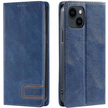 Funda de billetera de cuero PU para iPhone 14 con bloqueo RFID Azul