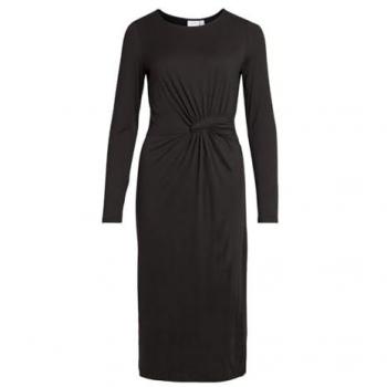 Vila vestido midi fruncido negro