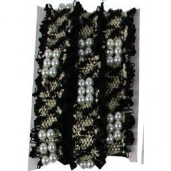 1 yard 3cm Tweed Webbing Pearl Beaded Trim