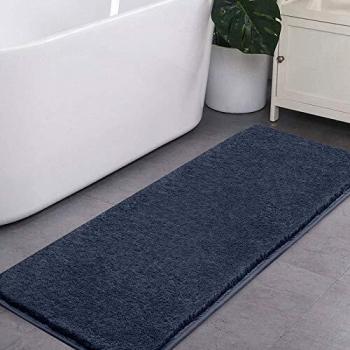 Tapis de Salle de Bain Extra-long Antidérapant Épaissi, Tapis Sortie de Douche Absorbant et Ultra-doux avec Microfibre Séchant Rapide, Lavable en Machine - 50 x 178cm (Bleu Marine)