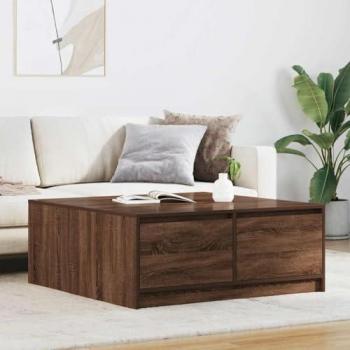 Mesa de Centro 100x100 cm com Gavetas em Carvalho Castanho
