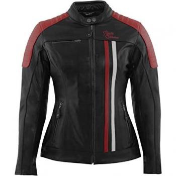 Rusty Stitches Alice Giacca in pelle da moto da donna Nero Bianco Rosso 40