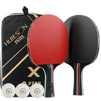 Paire de raquettes de ping-pong Huieson avec manches courts et longs, caoutchouc carbone