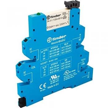 Relé modular Finder 39, 24V AC/DC, SPDT, para montaje en carril DIN