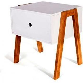 Mesita de noche Adhara blanca con un cajón 45,3x35x44 cm
