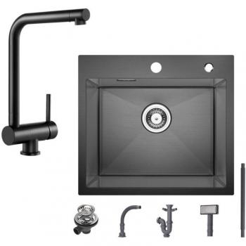 Évier à Poser 50x45cm en Inox Brossé avec Robinet Extractible