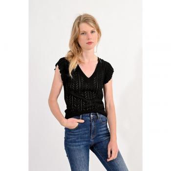 Top Donna Maniche Corte in Punto Misto Scollo a V Molly Bracken