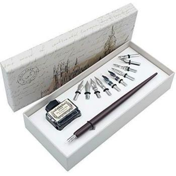 Holzstift Kalligraphie‑Set „Schreibkunst“ – 11 Federn, Tinte, Geschenk