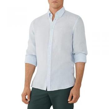 Men's Hackett Linen Long Sleeved Shirt Sky Blue - Size: 46
