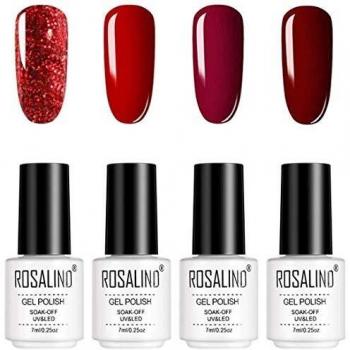 Kit de Esmaltes Semipermanentes ROSALIND 4pcs Gel UV LED, Brillo Arcoiris 7ml