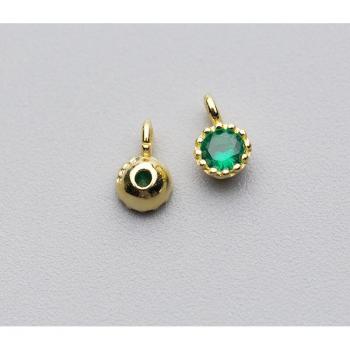 925 Sterling Silver Colorful AAA Zircon Charms 6mm Gold Color Base Pendant