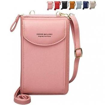 Borsa a Tracolla per Cellulare Donna in Pelle PU con Chiusura Magnetica e Comparti Organizzati(Rose)