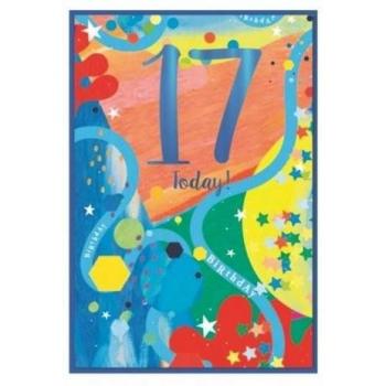 Juvenile Boy's 17th Birthday Greeting Cards - Yellow/Blue