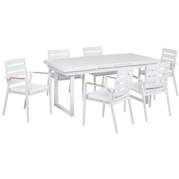6-Piece White Aluminium Garden Dining Set with Extending Table and Cushions - Valcanetto/Taviano