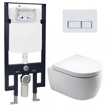 WC completo Bernstein NT2039 con sedile Soft-Close, elemento di preinstallazione G3008 e placca di comando 4112 bianco opaco