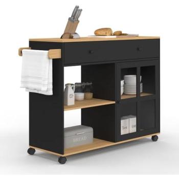Desserte de cuisine avec étagère et placard vitré en bois noir