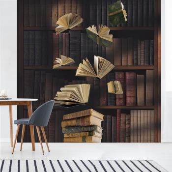 Plage - Décor Mural Intissé Vintage, Envolée de Livres, 250 cm x 250 cm
