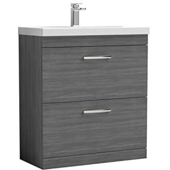 Nuie Athena Woodgrain 800mm Vanity Unit + Ceramic Basin – Anthracite