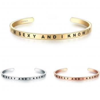 Nahla Frauen-Armband „I’m sexy and I know it“ – 16–21 cm, gelbvergoldeter Stahl