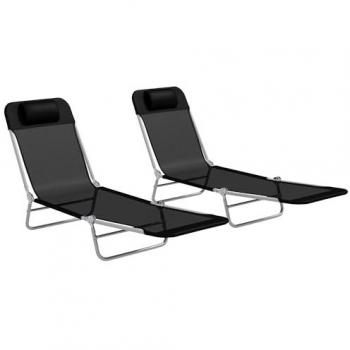 Outsunny 2 Pieces Sun Loungers Foldable Reclining Chair with Headrest Black