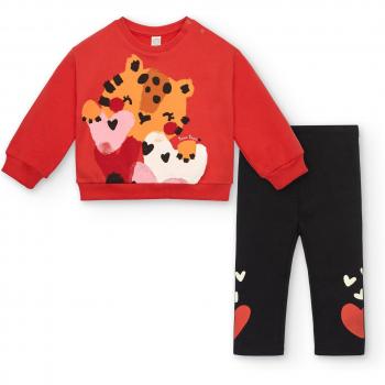 Conjunto de Sudadera Roja y Leggings Negros con Estampado de Tigre y Corazones para Niña Tuc Tuc