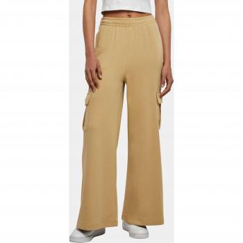 Pantaloni pentru femei din tifon cu talie largă și benzi lată, nuanță beige