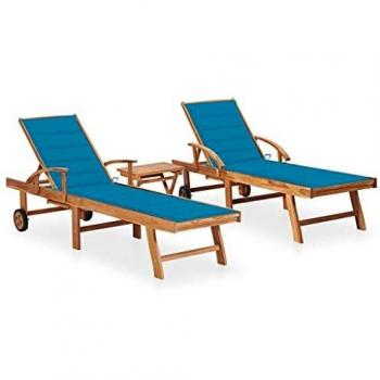 VidaXL Chaise longue duo en teck robuste, table incluse et coussin
