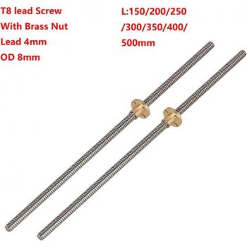 T8 vis sans fin 8mm pas 2mm plomb 4mm longueur 300mm 2 pièces