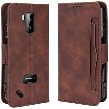 Capa de cuero marrón con cierre magnético y estuche de billetera
